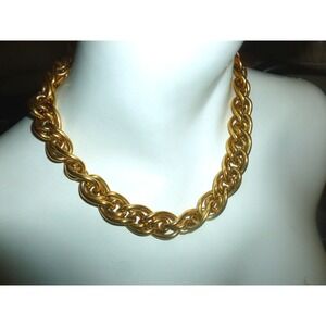 Vintage Napier Gold Tone Chunky Double Curb Link Chain Statement Necklace Runway